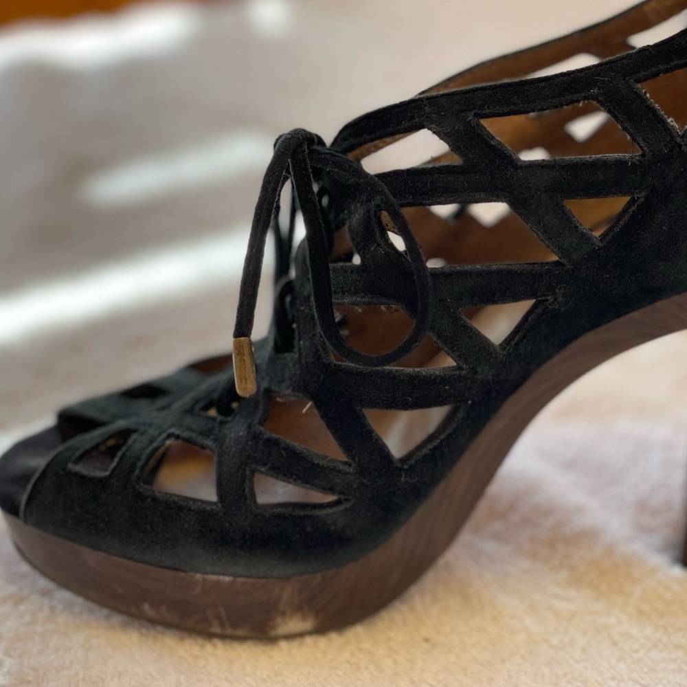 🔵 Jessica Simpson lace-up black suede heels - Picture 3 of 10